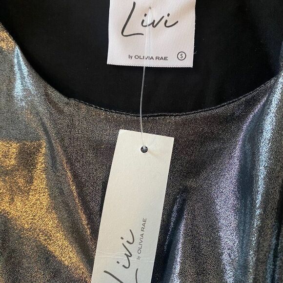 NWT Liv by Olivia Rae Metallic Sleeveless Asymmetric Side Ruched Dress Size S - Picture 2 of 5
